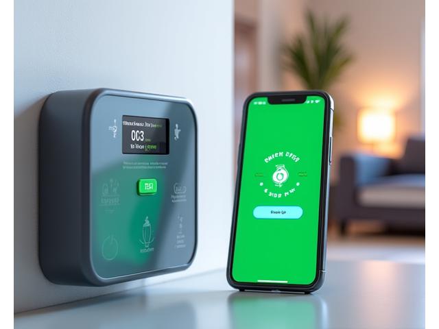 Smart prepayment energy meter and a mobile phone showing top-up interface