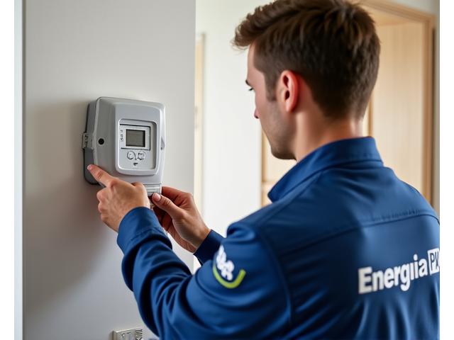 Energeia Pay technician installing a smart prepayment meter in a home.